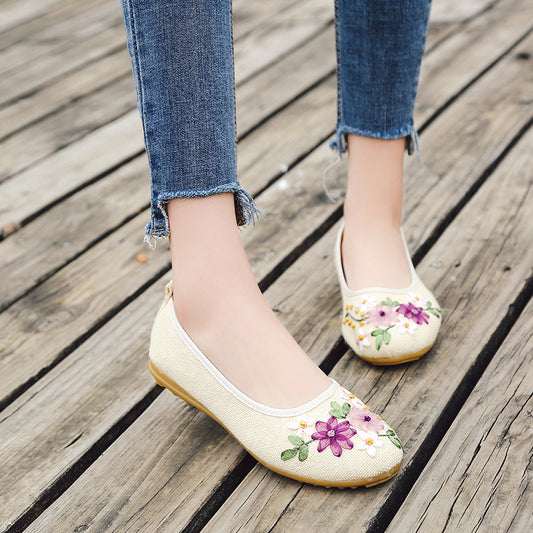 Ethnische Stil Bestickte Schuhe Flache Leinen Frauen