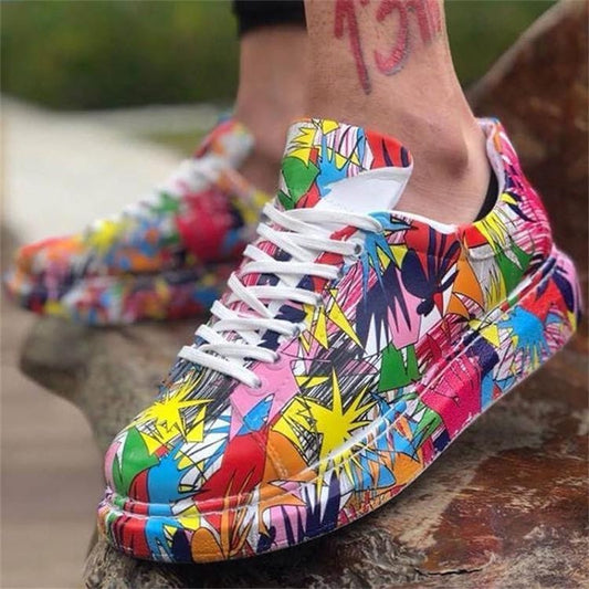 Fashion Flat-heel Lace-up Casual Women's Shoes Plus Size Printing Sneakers
