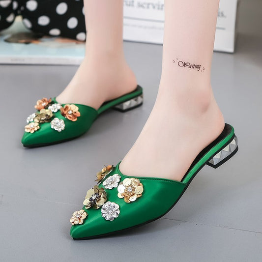 Sandali casual con strass in tessuto pigro, taglia grande, all'ingrosso