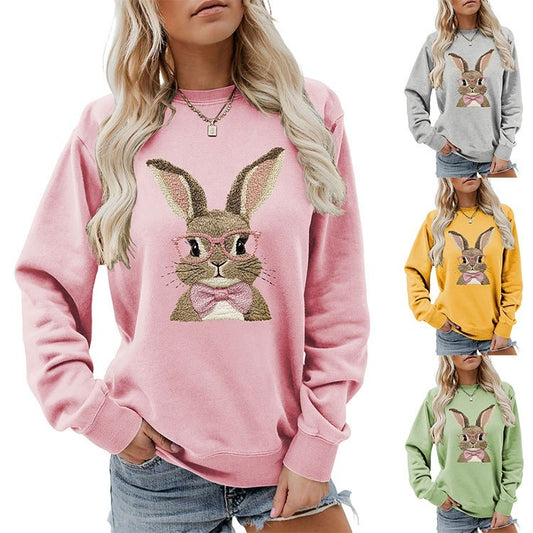 Maglione sportivo con scollo rotondo e fiocco di coniglio marrone