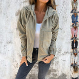 Corduroy Hooded Zip-up Jacket With Pockets Fashion