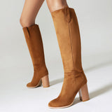 Lange Stiefel Damen Wildleder Blockabsatz Runde Zehe