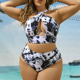 Bikini-Badeanzug mit Kreuzkragen und zufälligem Aufdruck