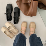 Scarpe da donna in pelle con plateau, testa rotonda, stile britannico, fibbia, perla